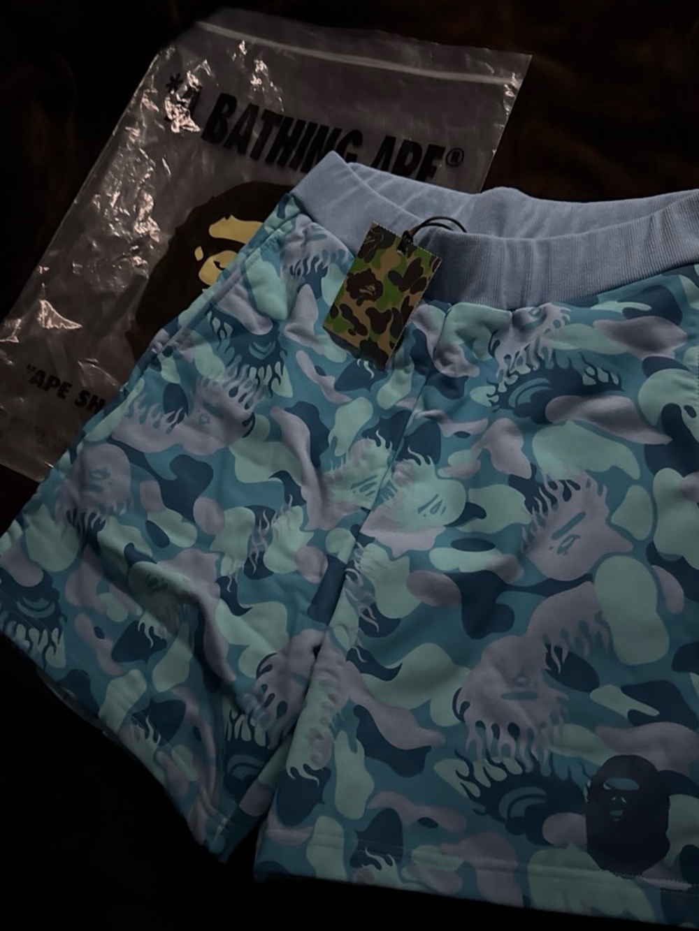 Bape Light Blue & Teal Camouflage Athletic Shorts